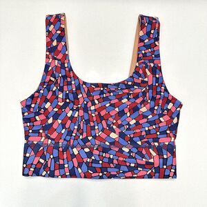 Fabletics Harlow Reversible Midi Sports Bra Size XXS Geometric Pattern /Nude NWT